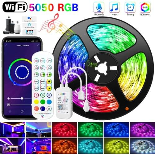 5M-30M 5050 WIFI LED Strip RGB LED Strip Light Bluetooth Waterproof LED Lamp Tape Alexa Ribbon Light for TV Backlight Desktop