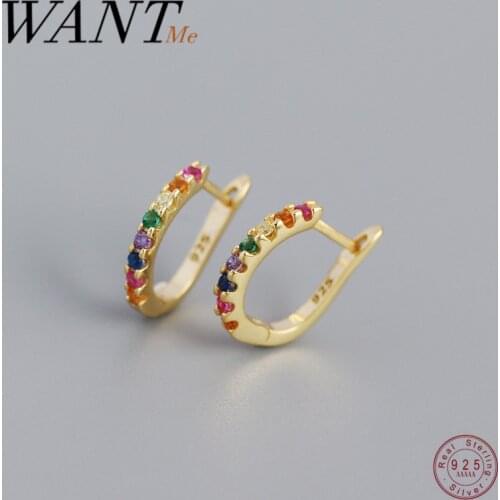 WANTME 925 Sterling Silver Trendy Unique Colored Zircon Piercing Ear Buckle Earrings for Women Men Punk Rock Charm Party Jewelry