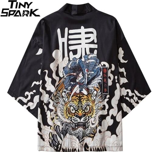 Japanese Kimono Jacket Tiger Samuri Harajuku 2020 Hip Hop Men Japan Style Streetwear Jacket Summer Thin Clothing Loose Kimono