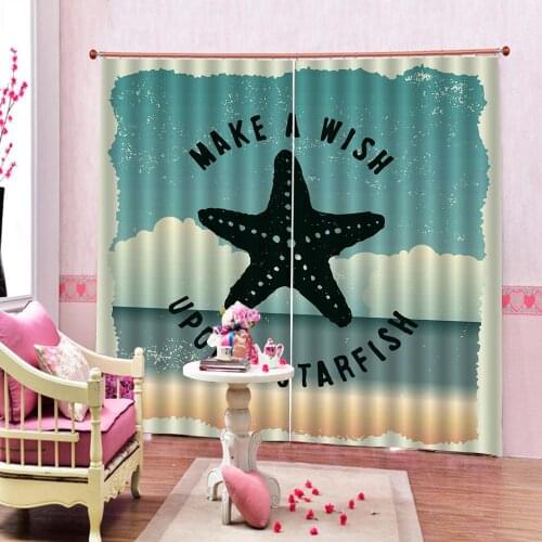 Custom Seaside Scenery Shower Curtain Fashion Starfish letter Printed Childrens room Curtain With Hooks