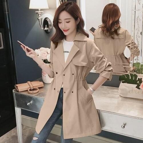 Womens Windbreaker Mid-Length 2021 Spring New Korean Version Of The Wild Waist Slim Slimming Small Spring And Autumn Jacket D66