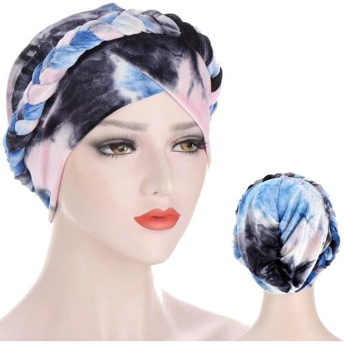 2020 New Velvet braid women turban caps winter warm muslim headscarf cap cross hijab turban bonnet Africa hat turbante mujer