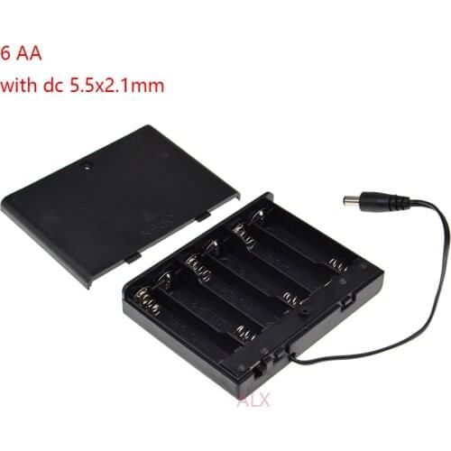 1PCS 6 AA battery holder with switch dc 5.5x2.1mm power plug on/off 6x1.5v 9V 6AA 2A battery case Storage Box diy 6 slot 6 X AA