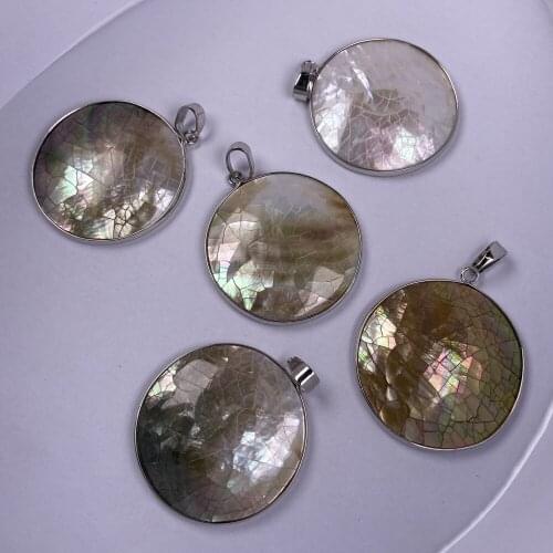 1Pcs New Style Fashion Shell Pendant Round Crack Bordure Pendant For Jewelry Making DIY Necklace Bracelet Accessory