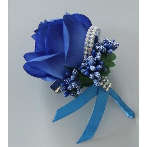 5Pieces/Lot Handmade Wedding Corsage Groom Boutonniere Groomsman Buttonhole Artificial Flower Deep Blue Silk Rose Brooch Flowers
