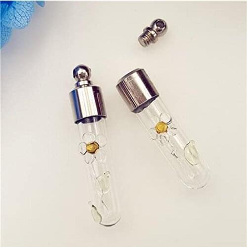 6PCS Clear Dasiy Glass Vial Pendants With Screw Cap Name On rice art glass bottle necklace pendant jewelry making