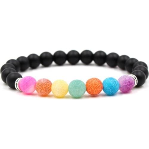 8mm vh46 Colorful chakra ball Frosted agate Onyx nature black stone Bracelet Prayer Reiki Chakra Buddha Yoga Fashion