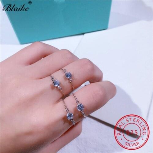 925 Sterling Silver Chains Rings For Women Open Adjustable Ring Minimalist Wedding Bands Engagement Ring Sapphire Zircon Jewelry
