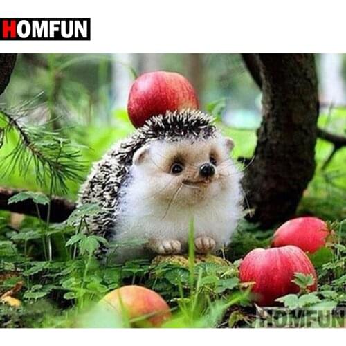 HOMFUN Full Square/Round Drill 5D DIY Diamond Painting "Hedgehog apple" Embroidery Cross Stitch 3D Home Decor Gift A12132