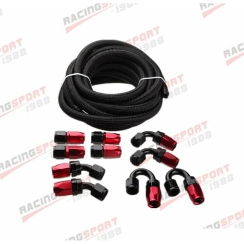 AN6 -6AN Nylon Braided Oil/Fuel Hose + Fitting Hose End Adaptor Kit