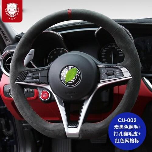 For Alfa Romeo Giulia Stelvio Suture Hand grip interior Real Alcantara hand-stitched steering wheel cover car accessories