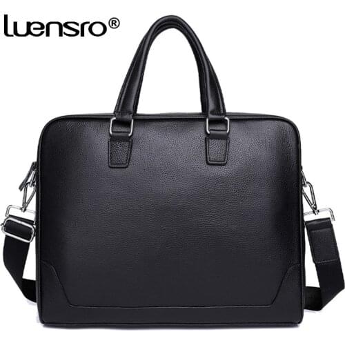 Business Man Bag Genuine Leather Briefcase For Man Solid Bank OL Mens Briefcase Bag Dress Man Handbag Leather Shoulder Bags