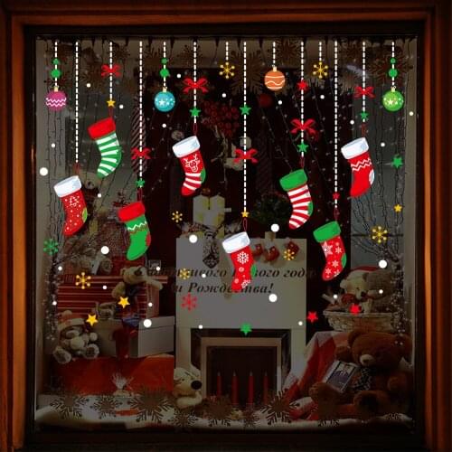 DIY Cartoon Christmas Socks Christmas Pendant Gift Home Decoration Wall Sticker Window Glass Door Waterproof Wallpaper