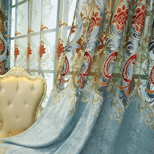 European luxury King Queen brown embroidered gold curtains for the living room with the sheer luxury hotels suitable for bedroom