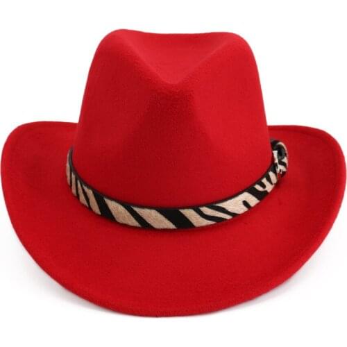 European US Men Women Wool Felt Fedoras with Belt Western Cowboy Formal Hat Wide Brim Trilby Hats Ladies Gentlemen Hat