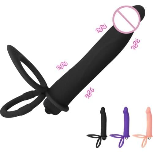 Strap On Penis Double Penetration Vibrator Silicone Strap-on Dildo Vibrator 10 Speed Anal Butt Plug for Man With Penis Ring