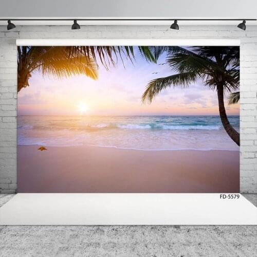 Coconut Tree Sea Beach Sunlight Photography Backdrop Vinyl Cloth Background Photo Studio for Children Baby Portrait Photophone