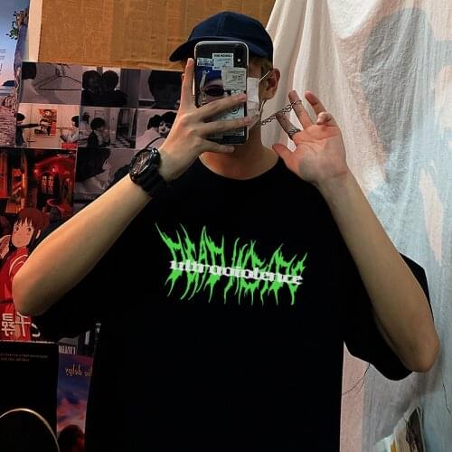 Aesthetic Punk Harajuku Letter Print Tops Streetwear Fashion Casual Tee Summer Loose Male Tshirt Swag Vintage Unisex Tops