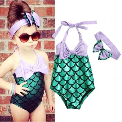 Hot Toddler Kids Girls Summer Holiday Beach Swimwear Bikini Headband Sets Swimsuit Bathing Suit Sets