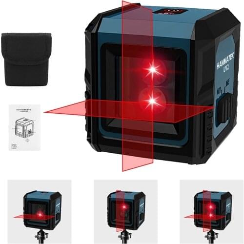 HANMATKE LV2 red light 2-line laser level with high precision, automatic vertical line and horizontal line separation