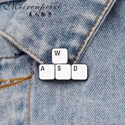 Meirenpeizi Gaming Keyboard WASD Brooch Funny Letter Block Computer Game Control Keyboard Enamel Pin Shirt Denim Badge Computer