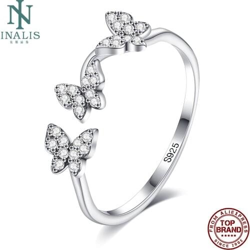 INALIS Genuine S925 Sterling Silver Ring Butterfly Shaped Cubic Zirconia Rings For Women Wedding Fine Jewelry Gifts Best Selling