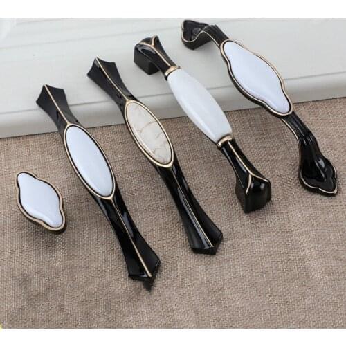 JD Wardrobe Drawer Knob Furniture Handle Hardware Ceramic Zinc Alloy Modern Black White Cabinet Metal