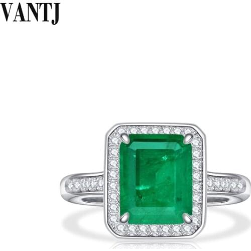 VANTJ Real 10K Gold Rings Sterling Lab Grown Emerald Created Colombia Emerald Moissanite Fine Jewelry Women Party Wedding Gift