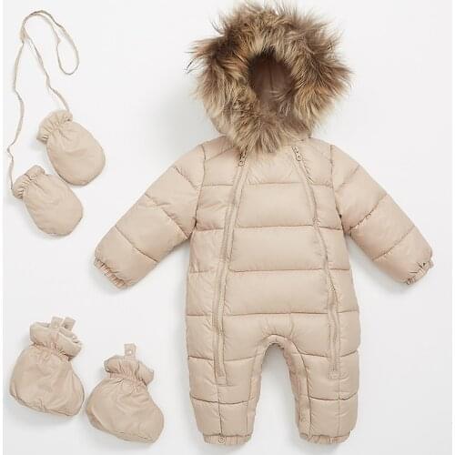 -30 Degree Russian Winter Baby Snowsuit Real Fur Baby Boys Winter Rompers Newborn Jumpsuit Toddler Snow Suit