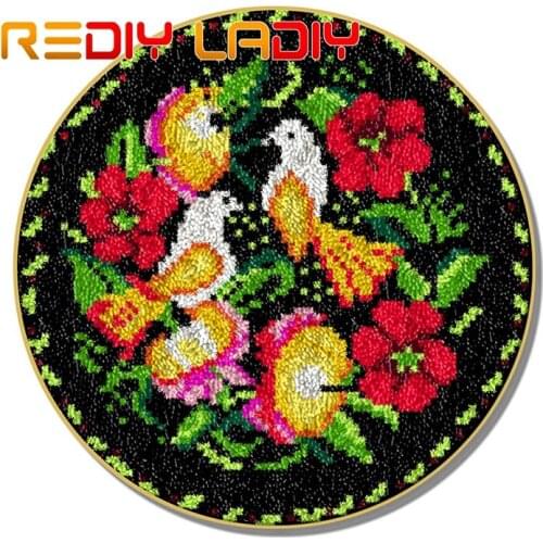Latch Hook Rug Birds & Flowers Crocheting Carpet Rug 100% Acrylic Yarn Sofa Cushion Mat Crochet Tapestry DIY Carpet Art & Crafts
