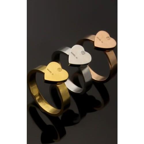 Fashion Heart Rose Gold Color Stainless Steel Rings