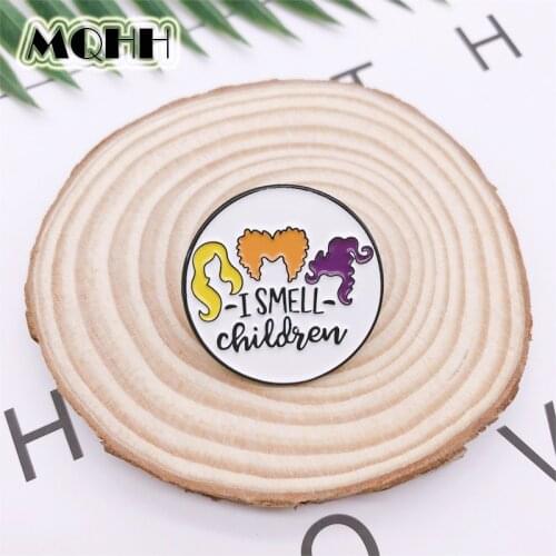 Cartoon fun round white witch hairstyle letters enamel brooch alloy badge denim clothes bag brooch cute sweet woman jewelry gift