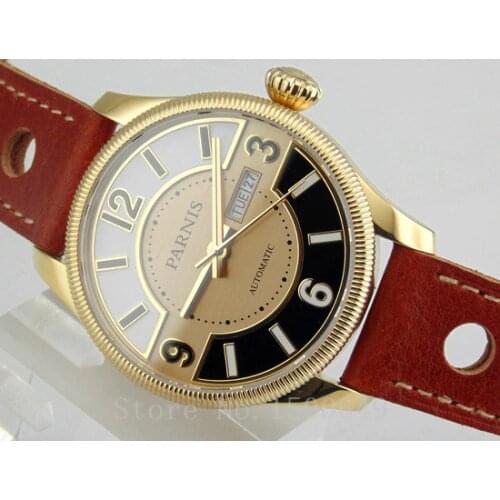 Parnis 42mm Sapphire Glass Yellow Gold Case Miyota Automatic mens Watch E1596