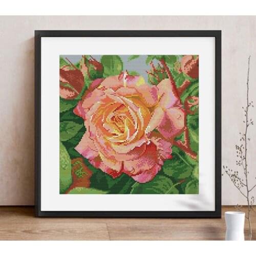Joy Sunday A pink rose Needlework DMC Embroidery kit 11CT 14CT Chinese Cotton Cross Stitch Sets DIY Kits Embroidery Home Decor