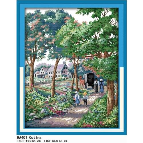 Cross Stitch Kit Outing Scene Stamped Patterns Counted Thread Home Decoration 11CT 14CT Printed Canvas Set Embroidery Needlework