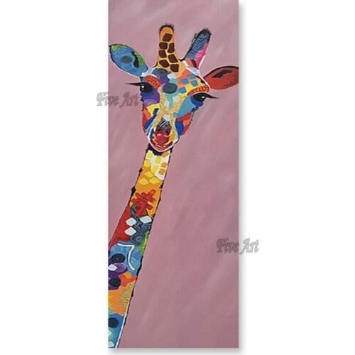 Children Room Wall Decorative Giraffe Canvas Picture Real Hand-painted Abstract Animal Oil Painting No Frame Canvas Wall Art