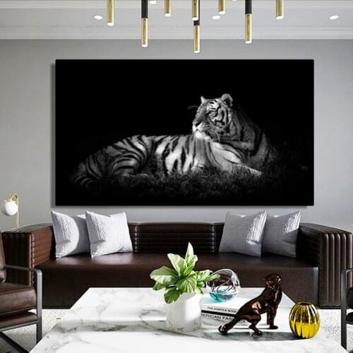 Black Gray Tiger Wall Art Canvas Painting Animal Posters and Print HD Modern Fashion Art for Living Room Bedroom Decor Unframed