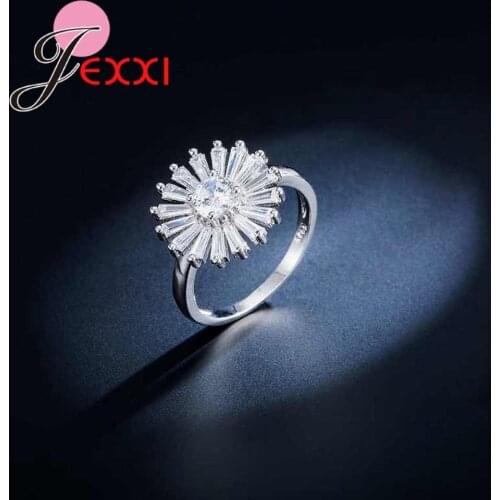 New Geometric Design Hollow Out Women Austrian Crystal 925 Sterling Silver Rings For Wedding Engagement Jewelry Accessory