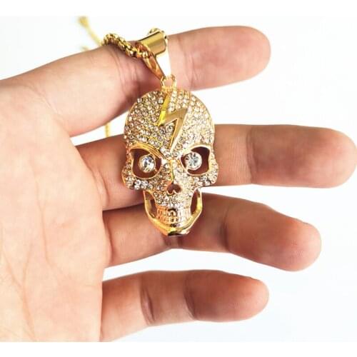 Hip hop Trendy Big Unisex Necklace Vintage Retro Sweater stainless steelNecklaces&Pendants Lightning Skull Gift