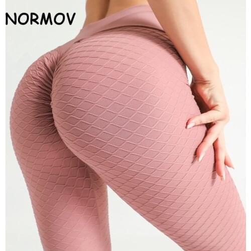 NORMOV Sexy Peach Hip Yoga Leggings Breathable High Waist Butt Scrunch Leggings Bright Color Seamless Workout Running Leggings