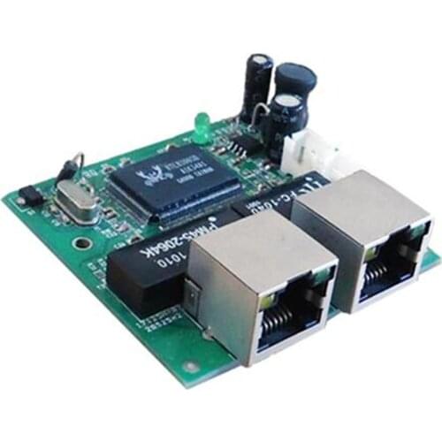 Factory direct mini fast 10/100mbps 2 port ethernet network lan hub switch board two layer pcb 2 rj45 1*8pin head port