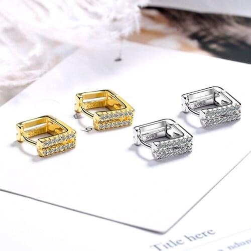 Square Shape Hoop Earrings Bohemia Golden/White Crystal Creative Small Hoops Mini Cartilage Piercing Earring Jewelry For Women
