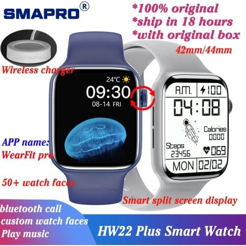 Original IWO HW22 Plus 44mm Smart Watch Series 6 Wireless Charger 1.75" DIY Face Blood Pressure Men Women Smartwatch PK W56 W66