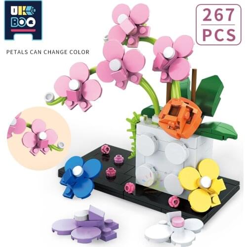UKBOO 267PCS Phalaenopsis Flower Model Building Blocks Orchid Potted Creative Bricks Set Educational Toys for Children Girl Gift