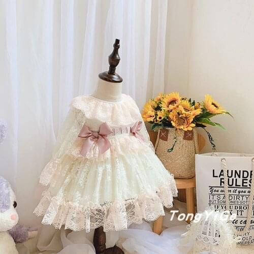 Vintage Christening Baby Turkish Spanish Girls Lace Bowknot Luxury Mini Dress Dress Lolita Puffy Princess Dress