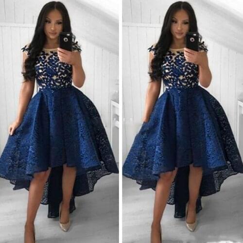 Vintage Lace Sheer Scoop Prom Dress Appliques Homecoming Dresses High Low Cocktail Dresses Party Gowns Plus Size Custom Made