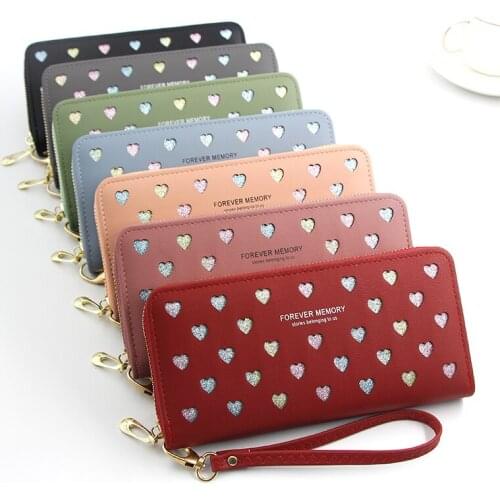 High Capacity Card Holder Clutch Wallets Carteira Feminina Women Wallet Long Love Heart Hollow Design Purse for Phone Leather