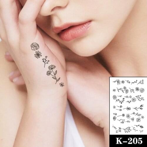 Temporary Tattoo Stickers Black Flowers Geometry Totem Cartoon Pattern Fake Tattoos Waterproof Tatoos Finger Small Size Women