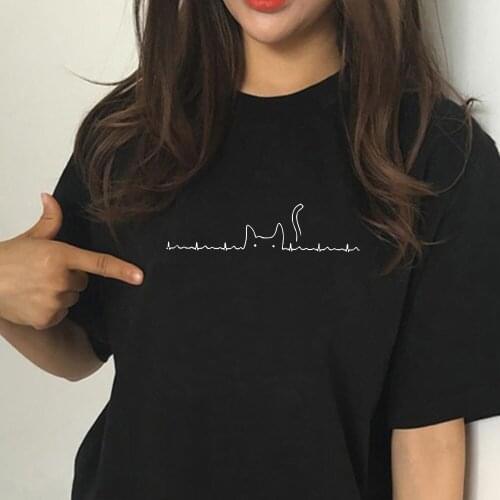 New Lovely Cat Print T Shirt Women 100% Cotton O Neck Short Sleeve Summer T-Shirt Tops Casual Tshirt Women Shirts Drop ship