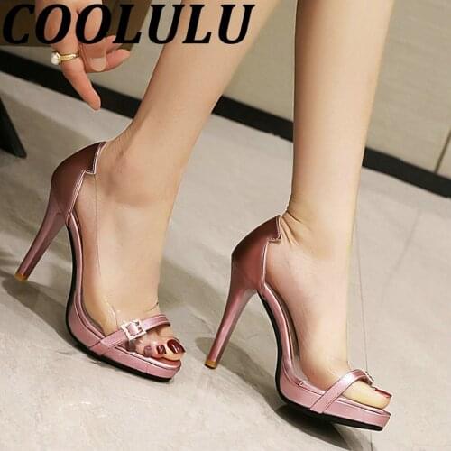COOLULU 2021 Women Transparent Pumps Stiletto High Heels Pumps Shoes Platform Peep Toe Pumps Women Shoes Clear Pumps Size 34-43